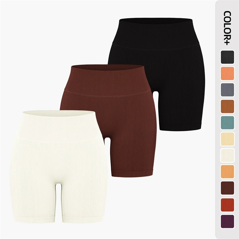 Seamless Ribbed Yoga Shorts For Women High Waist Tights Elastic Workout Cycling Shorts Sports Short Leggings Booty Gym Shorts 240703