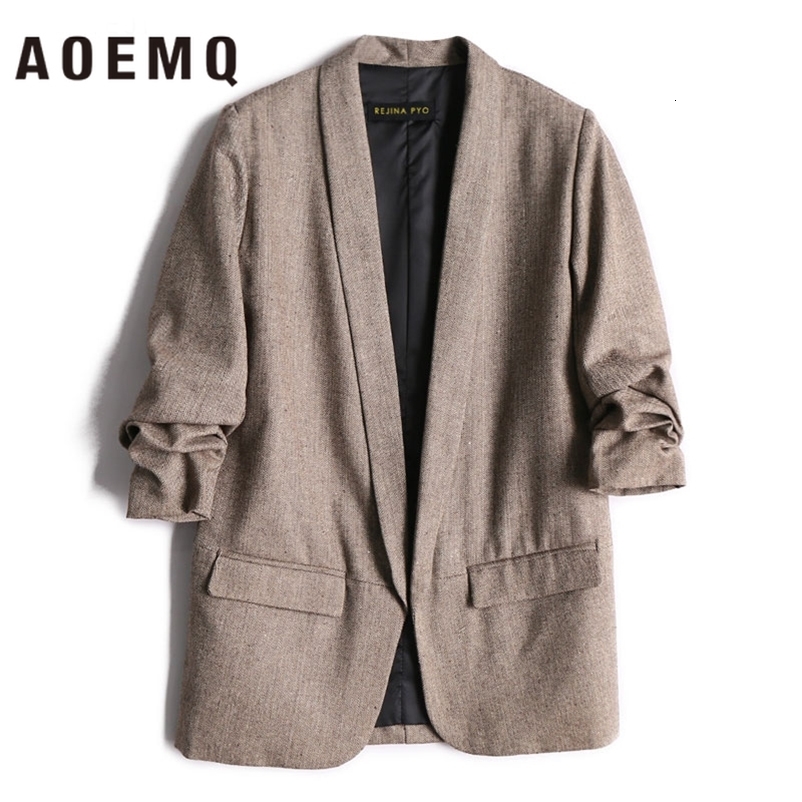 AOEMQ Women Fall Jackets Deep Color with Pocket Coats Lady Office Wear Open Stitch Mature Cold Season Coats Outwear Clothing 201126