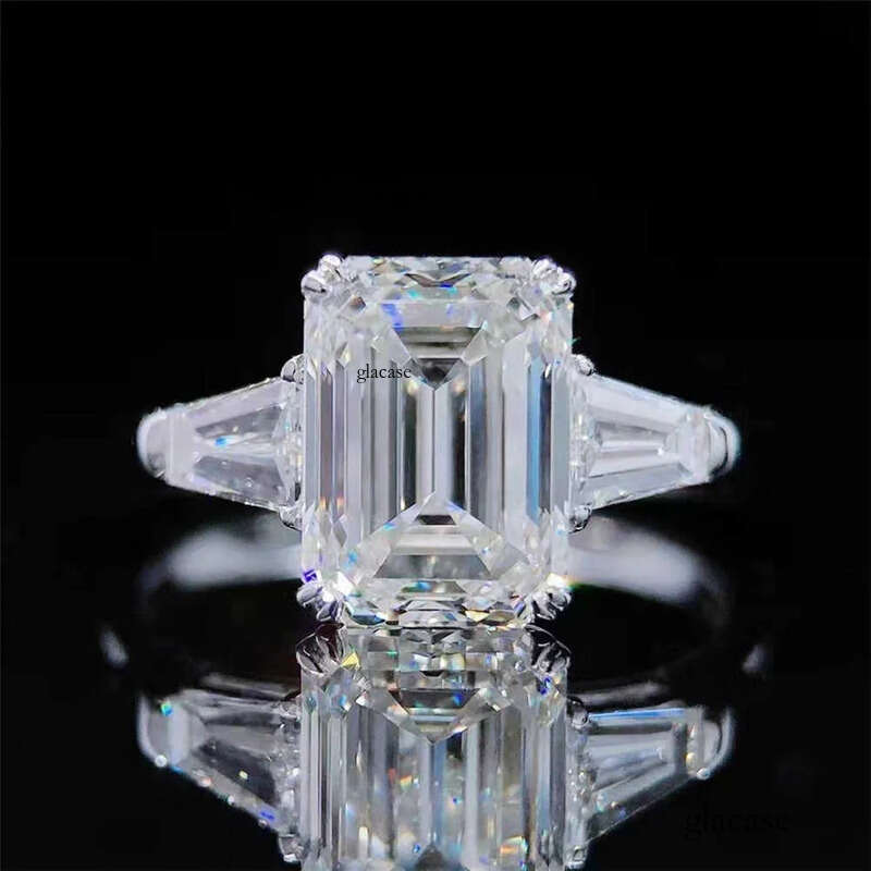 GRA Moissanite Dia 1-5ct D GH VVS 10K14K gold dia Emerald cut wedding moissanite ring