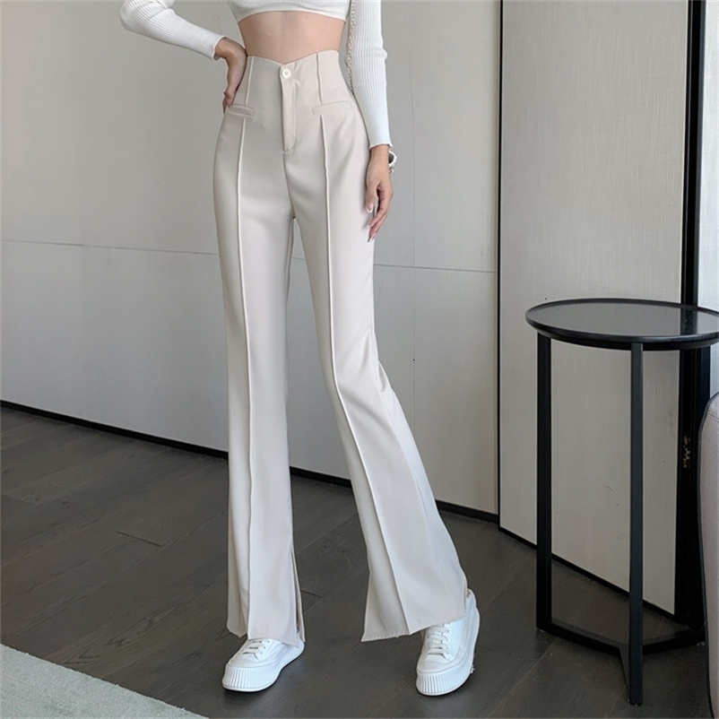 Women's Pants Capris High Waist Thin Split Wide Leg Pants Women's Spring And Summer Solid Black White Loose Suit Straight Horn Casual Pants 