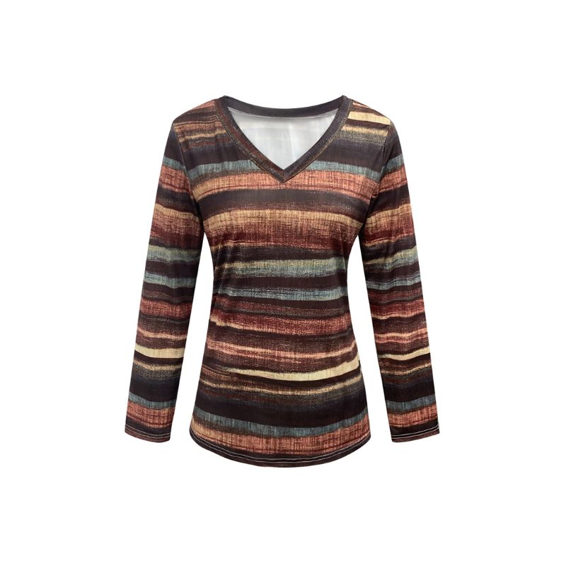 Women's Spring & Autumn Striped Casual Long - Sleeve Top, Elegant Fashion Milk Silk Blouse-CF42462