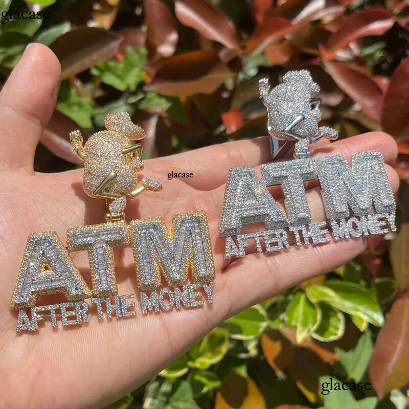 Hip Hop Running ATM Pendant Necklace 5A Zircon Gold Plating Women Mens Jewelry Gifi