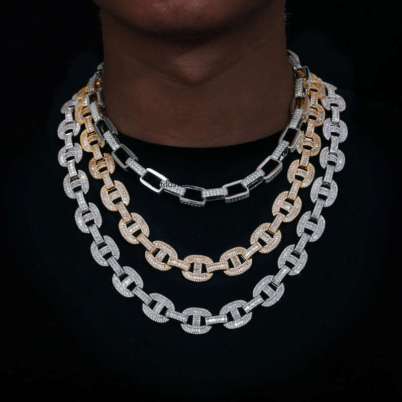 High Quality 16mm Baguette Moissanite k Sterg Sier Lab Mossanite Dia Iced Out Cuban Chain For Men 99