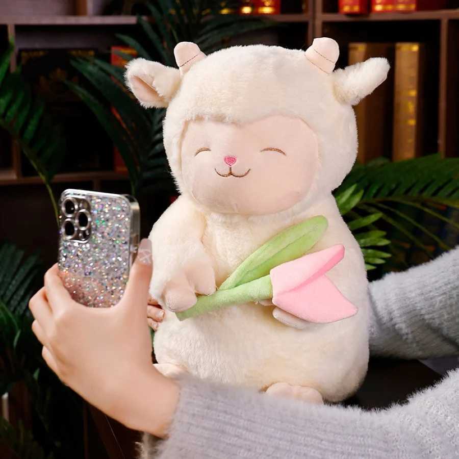 Kawaii Sweet White Sheep Lam Hold Tulip Flower Plush Doll Soft Stuffed Lamb With Tulip Plushie Toy Cute Gift For Kid Birthday C250925