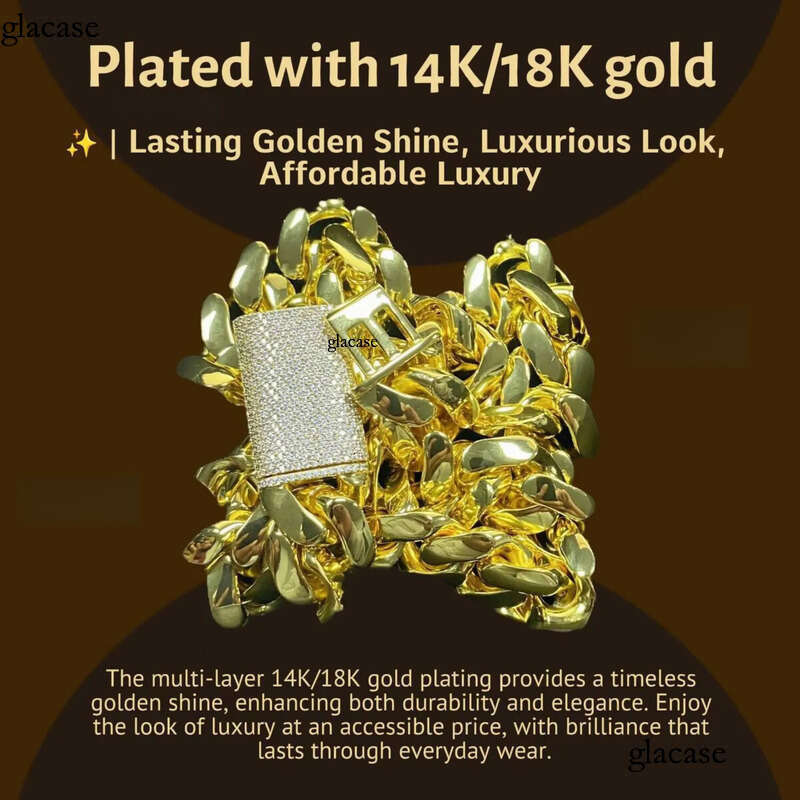 10 12 14 16 18 20 22mm 14K Gold Plated Chain Necklace Fashion Jewelry Cuban Link Chains Mens Necklaces