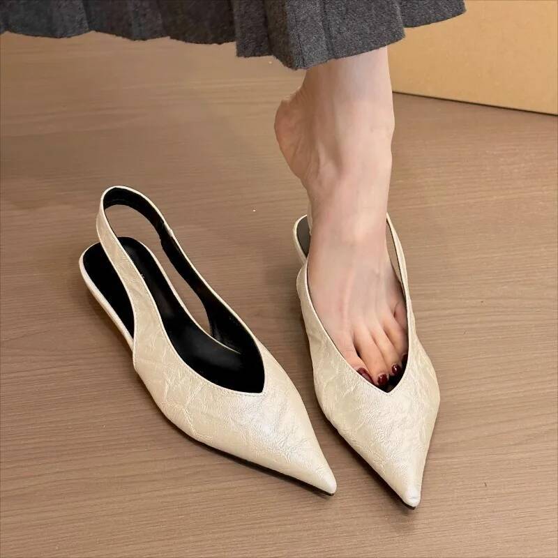 2024 Spring New Leather Pointed Toe Slingback Sandals Elegant Flat Slim Daily Shoes Women Sandalias De Mujer ddmymonkey
