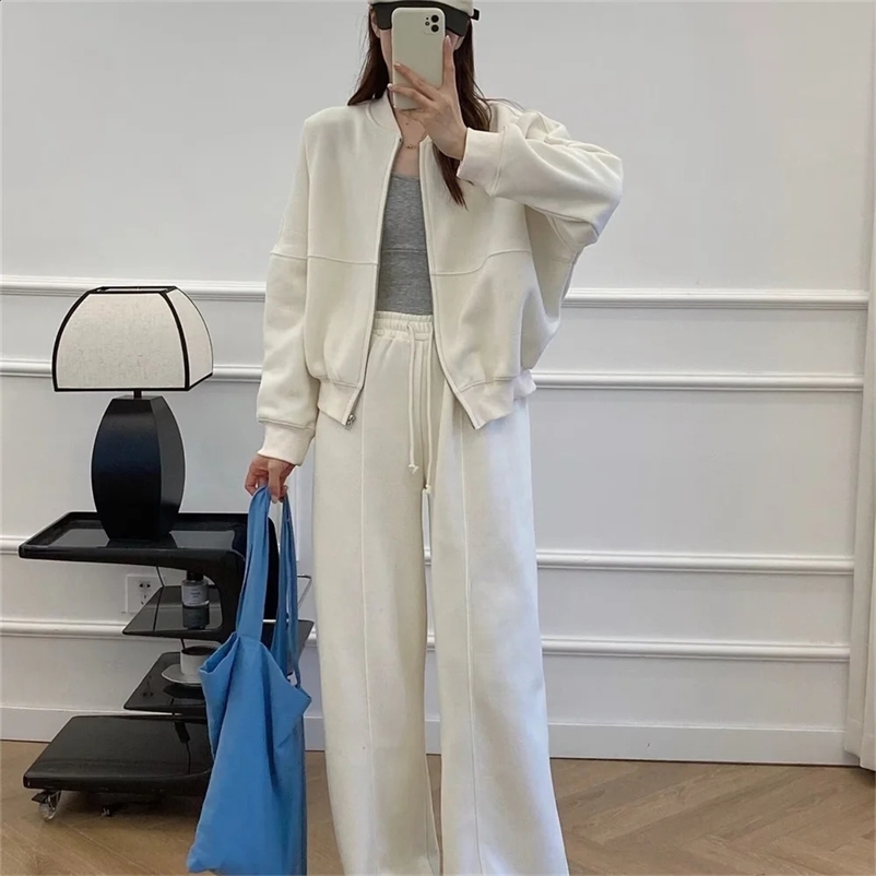 UNIZERA Winter Product Womens Fashion and Casual Versatile Loose Zipper Jacket Coat Plush Slow Running Pants Set 240809