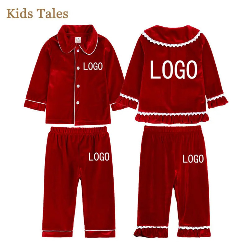 Customize personalized childrens boys and girls velvet Christmas pajamas set DIY add your text image long sleeved toppants childrens pajamas 241118