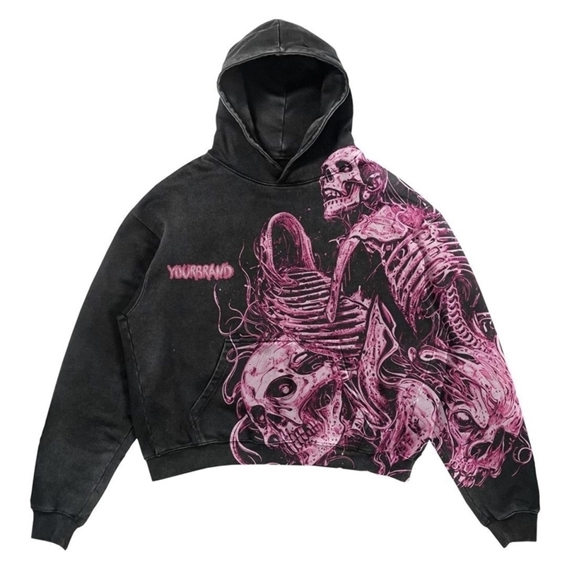 Autumn and winter fashion sportswear pink skull letter hooded mens street clothing hooded Harajuku mens clothing 250225