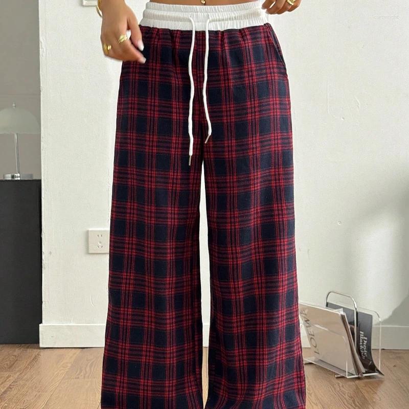 Women's Pants Casual Plaid Baggy For Woman 2025 Autumn Wide High Waist Trousers Female Clothing Z260312