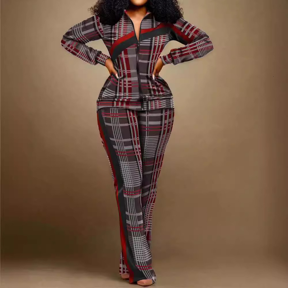 2024 Autumn Winter Women's Long Sleeve Zipper Slim Fit Pants Suit Neat