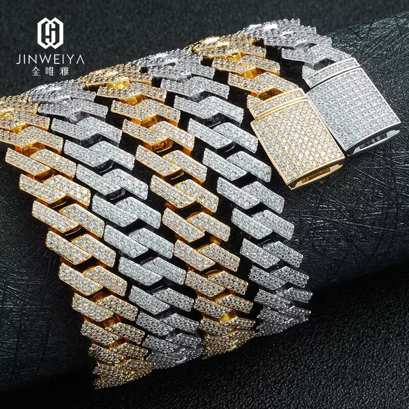 Hip Hop 925 Silver Cuban Chain Necklace for Men VVS Moissanite Moissanite Gold Plated Link Chain for Anniversaries