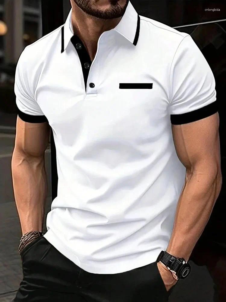 Men's Polos Polo Shirt Fashion Business Casual Crew Neck Short Sleeve Formal Stripes Patchwork Summer Black T Clothing