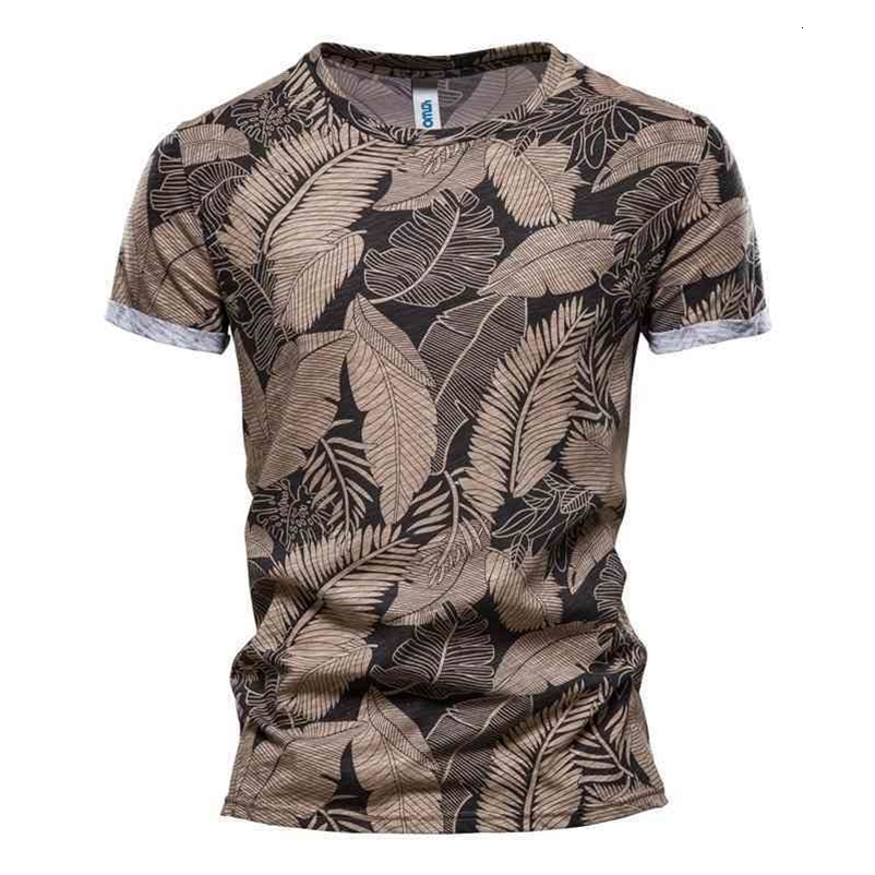 AIOPESON Summer Leaf Printed T Shirts Men O-neck 100% Cotton Short-sleeved Men's T-Shirt Summer Male Tops Tee Shirts 210623