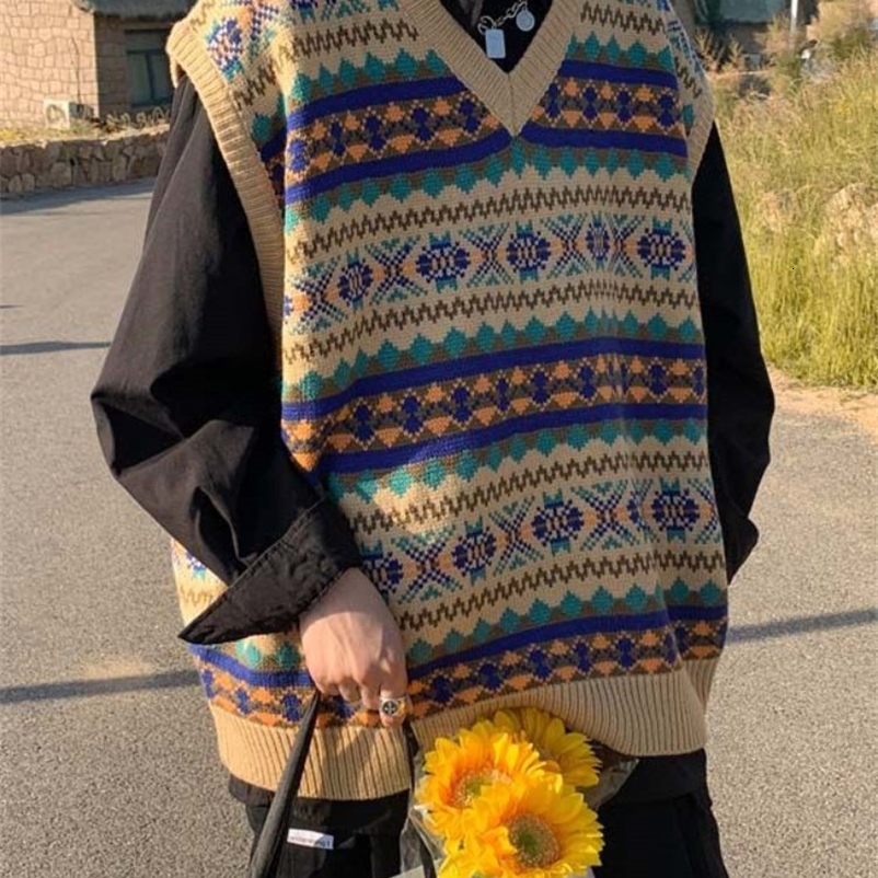 Men's Vests Gmiixder Japanese Retro Knitted Vest Men's Trend Ethnic Style Oversize Trendy Top Handsome Streetwear V-neck Sweater Undershirt 