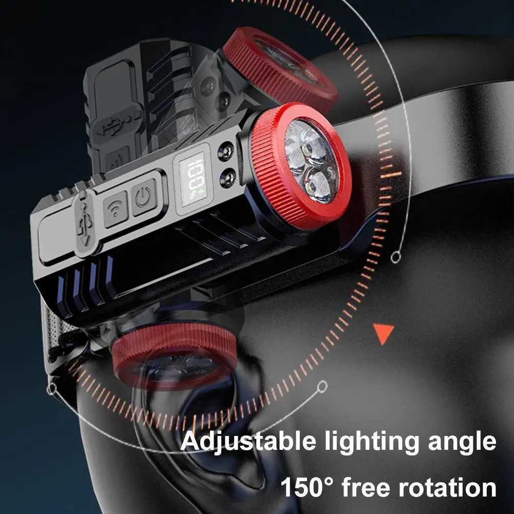 LED Headlamp Rechargeable Head Flashlight Sensor Mode Builtin Battery Headlight LED Head Torch Camping Fishing Search Light J250925