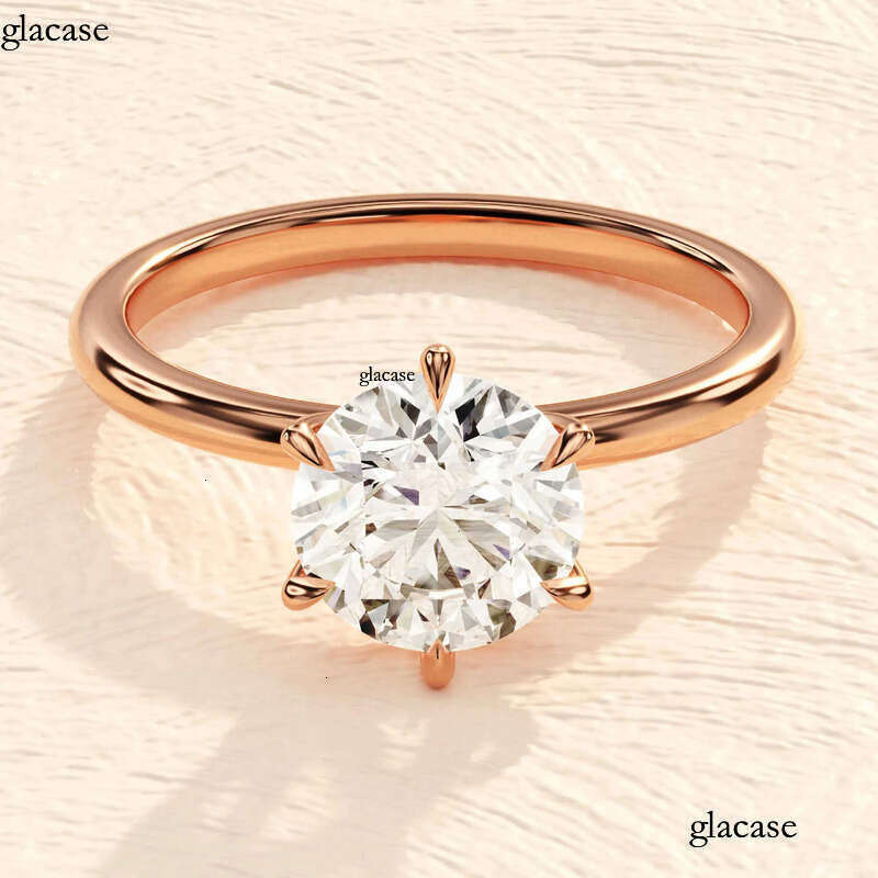 6 Prong Round Engagement Sier Ring/14k Solid Gold 3 Carats Solitaire Moissanite Ring For Wedding