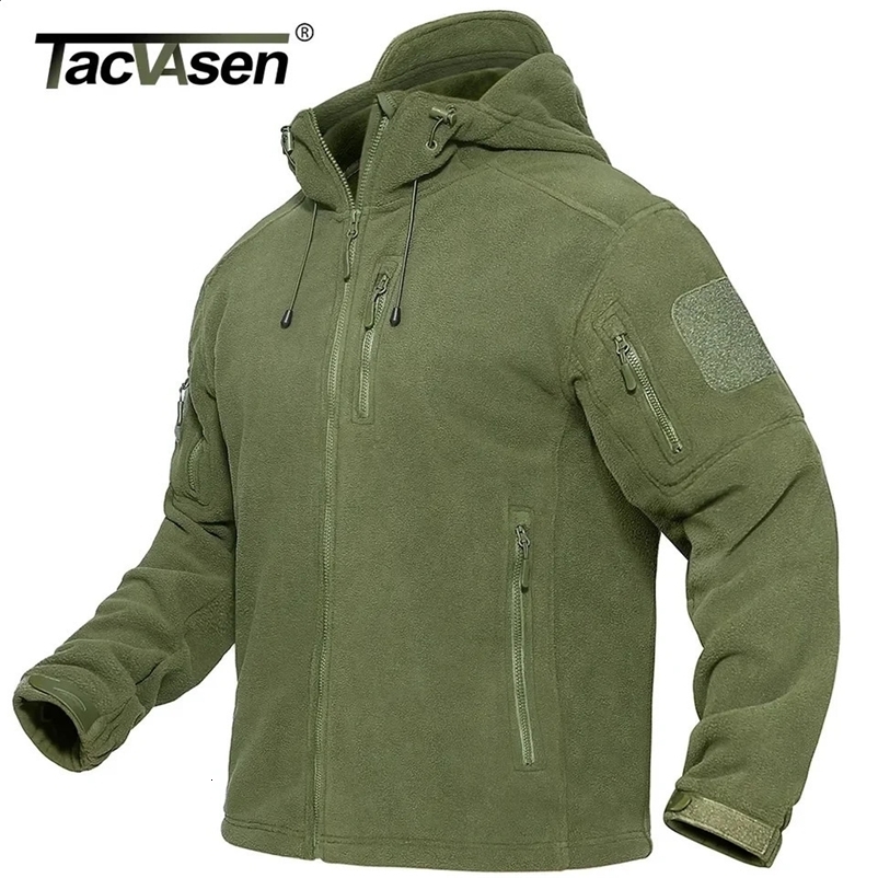 TACVASEN Spring Winter Fleece Jacket With Hoodie Mens Hooded Fleece Jacket Full-Zip Up Outdoor Windproof Hooded Warm Work Coat 240809
