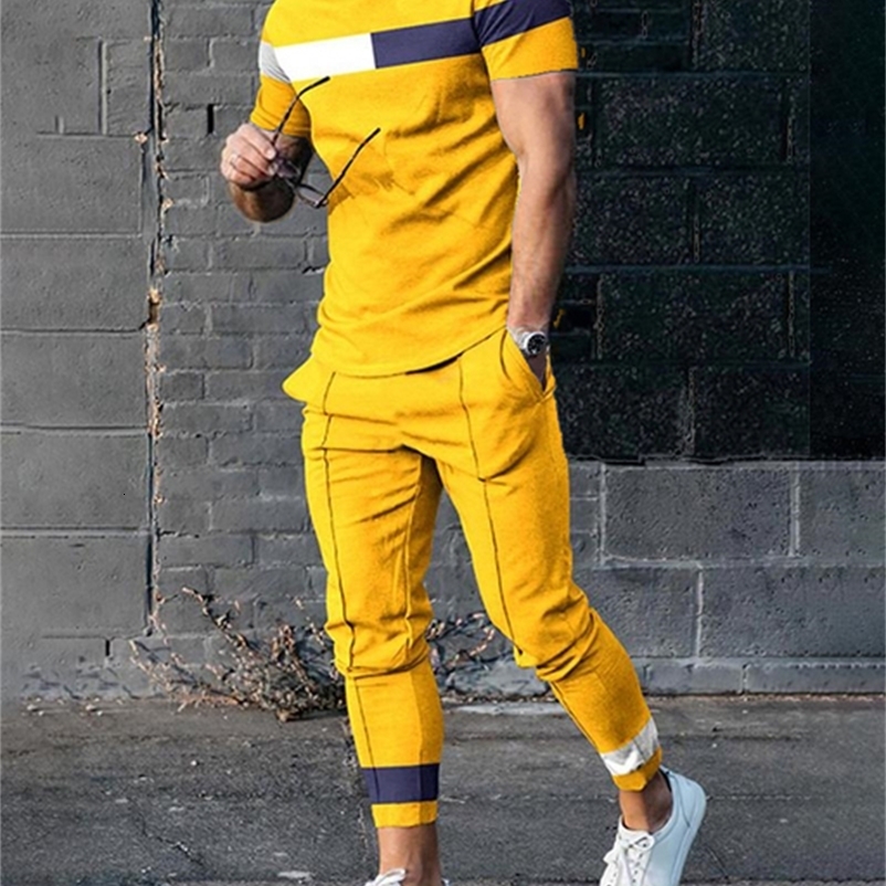 Men's Tracksuits Summer Sportwear Suit Short Sleeve T Shirt Long Pants 2 Piece Sets Men Tracksuit 3D Printed Casual Trend Oversized Male Clothes 