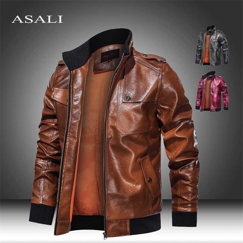 Leather Jacket Men Coats PU Casual Motorcycle Biker Male Business Autumn Winter Faux Fur Jacket Thick Fleece Windproof Slim Fit 211018