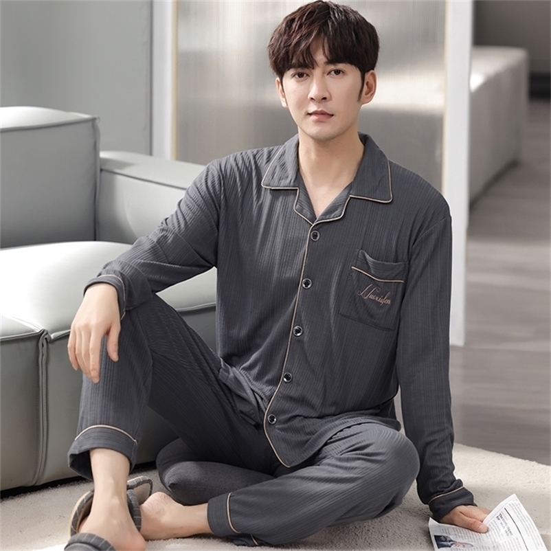 Men's Sleepwear Spring and Autumn Men Pajamas Set Modal Long Sleeve Turn-down Collar Pijama Man Sleepwear Leisure M-4XL Male Nightwear 230317