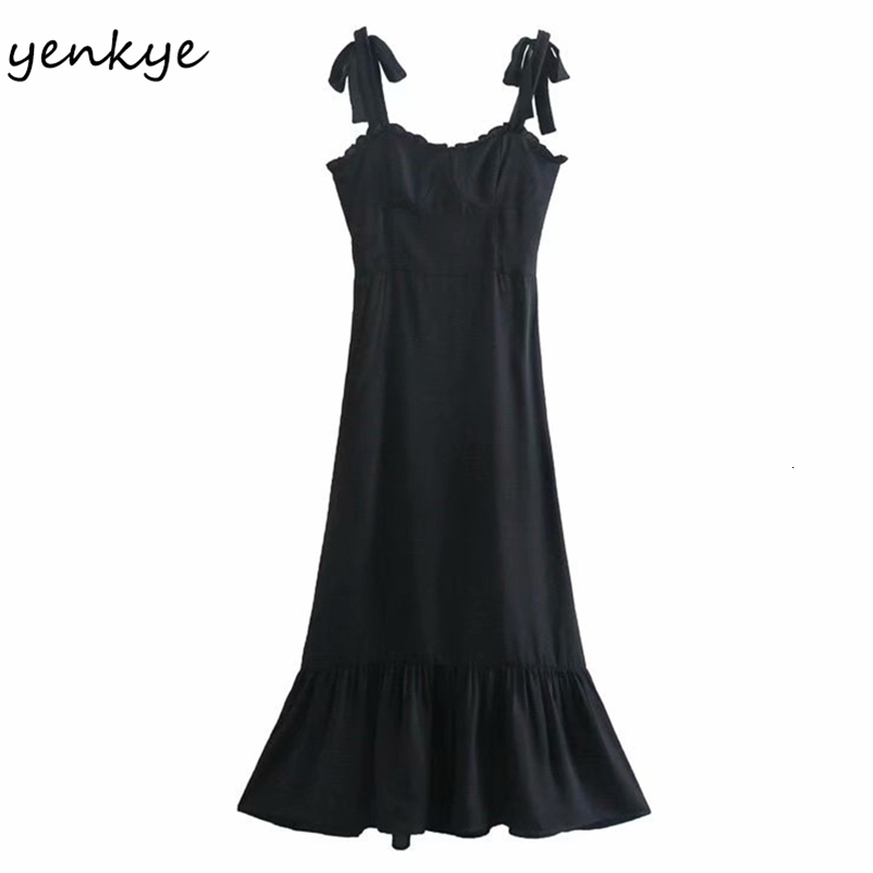 YENKYE Fashion Women Vintage Solid Color Elegant Party Dress Female Sleeveless Slim A-line Midi Summer Dress Vestido Mujer 210515