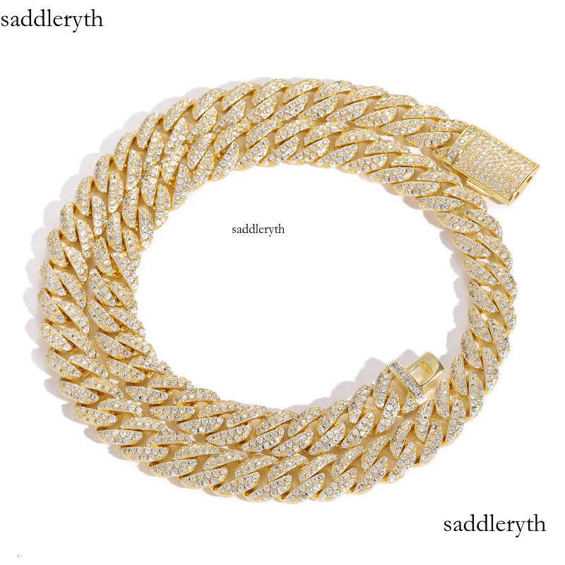 Moissanite Gold Sier Chains For Mens Womens Miami Cuban Link Chain Bracelets Necklace Jewelry 10mm Double Row Dia 27 d7 92