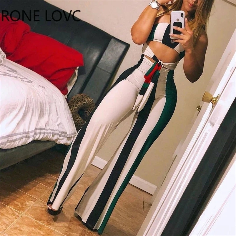 Women Skinny Striped Colorblock Lace up Cutout Bandeau Jumpsuit Summer Sexy Romper Jumpsuit 240703