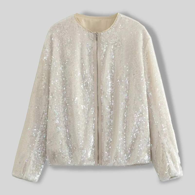 Womens fashionable round neck solid color sequin shorts casual lightweight open top dress party evening dress 250427