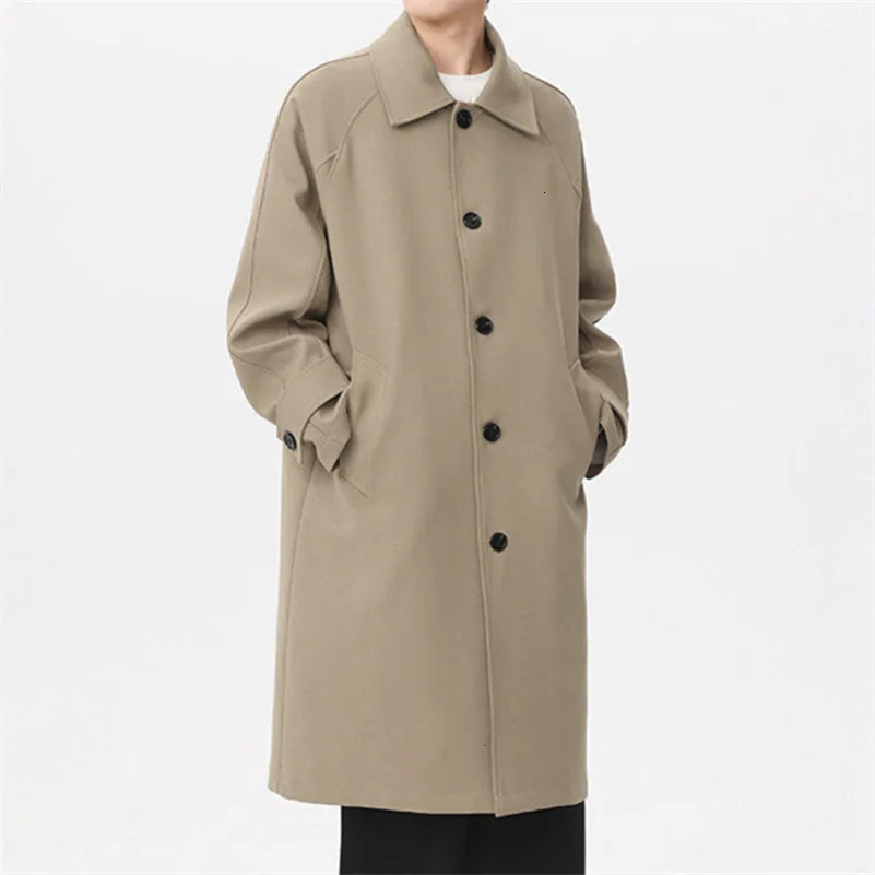 Trench mens long windproof jacket fashionable business casual loose solid Trench mens lapel jacket 250415