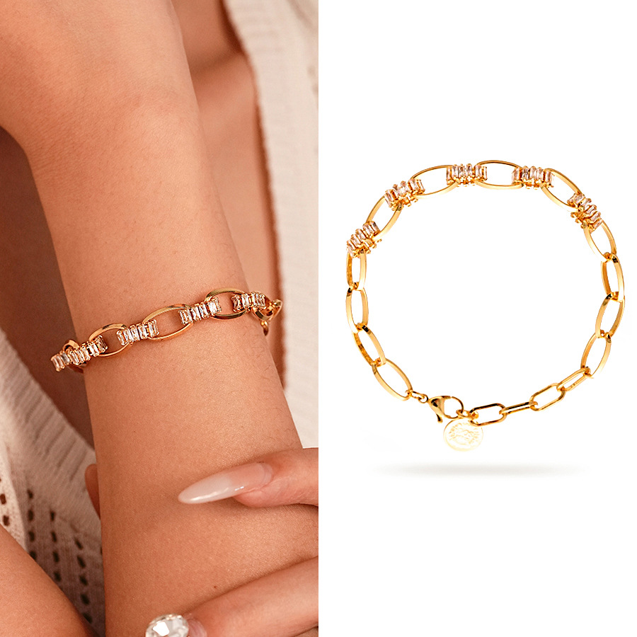 Zircon Stone Geometric Chain Bracelet Durable Lightweight Designer Accessory