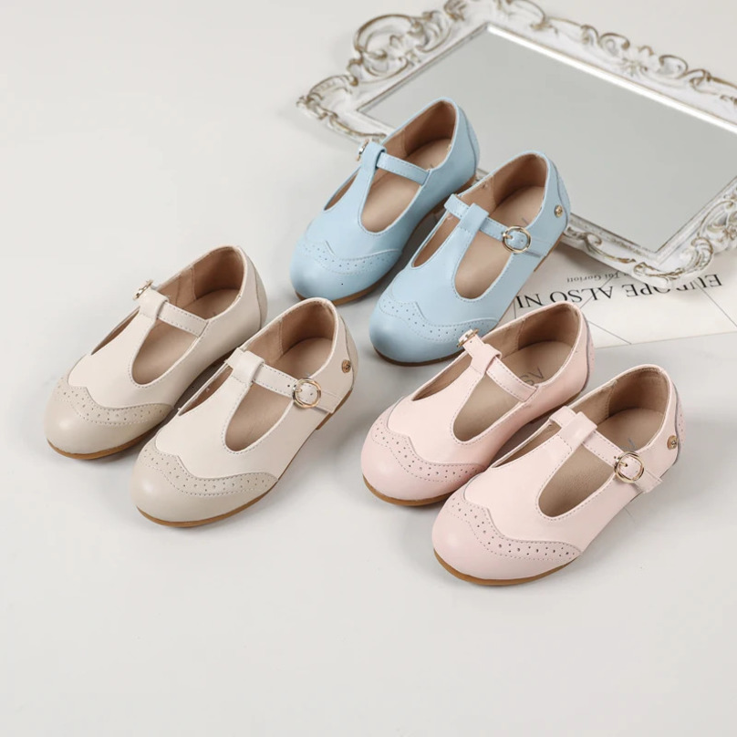 AS Kids Shoes Children Princess Shoes Baby Girls Beige Leather Shoes Toddler Fashion Flats Soft Sweet Shoes Party Mary Jane 250528