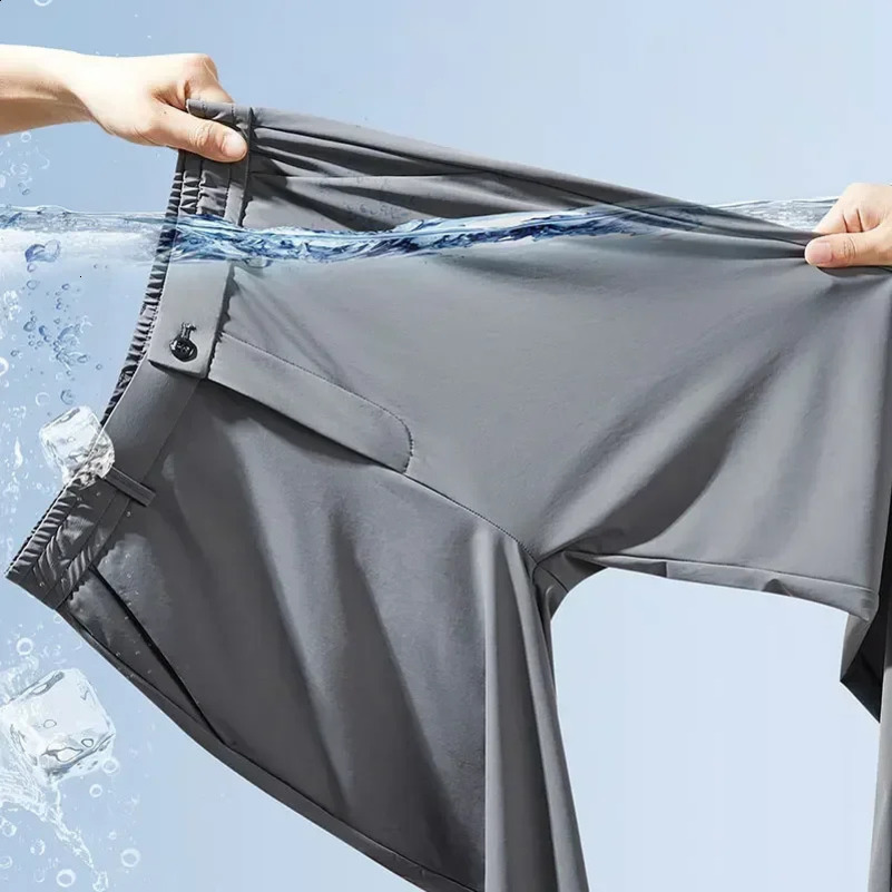Summer Mens Ultra Thin Casual Pants with High Elasticity Quick Drying Ice Silk Soft Solid Color Business Straight Pants 250427