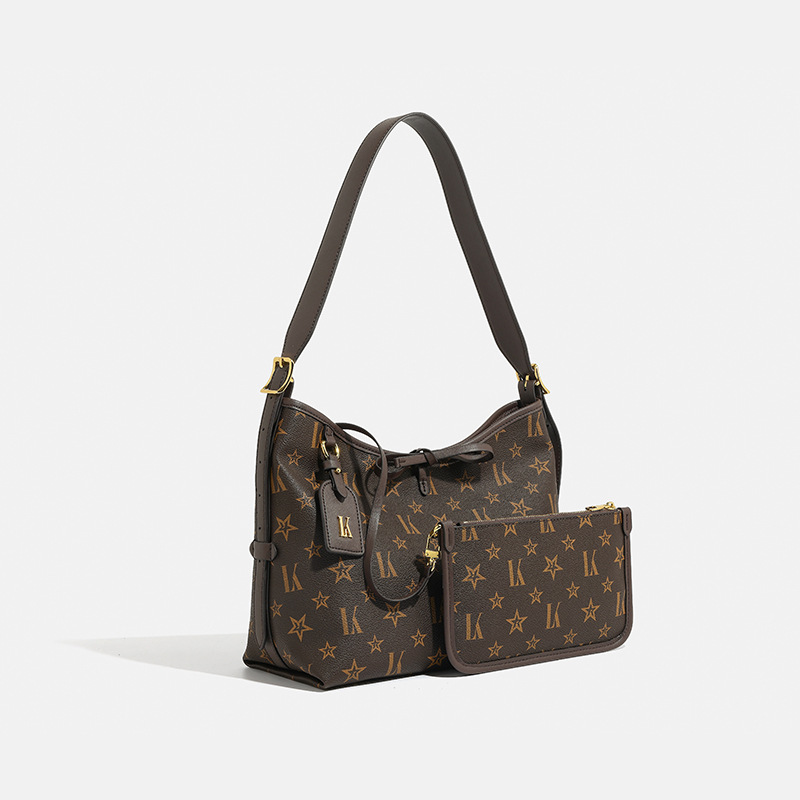 LORDLY KNACK designer bag light luxury genuine leather New large capacity tote bag for commuting casual fashion vintage printed armpit bag