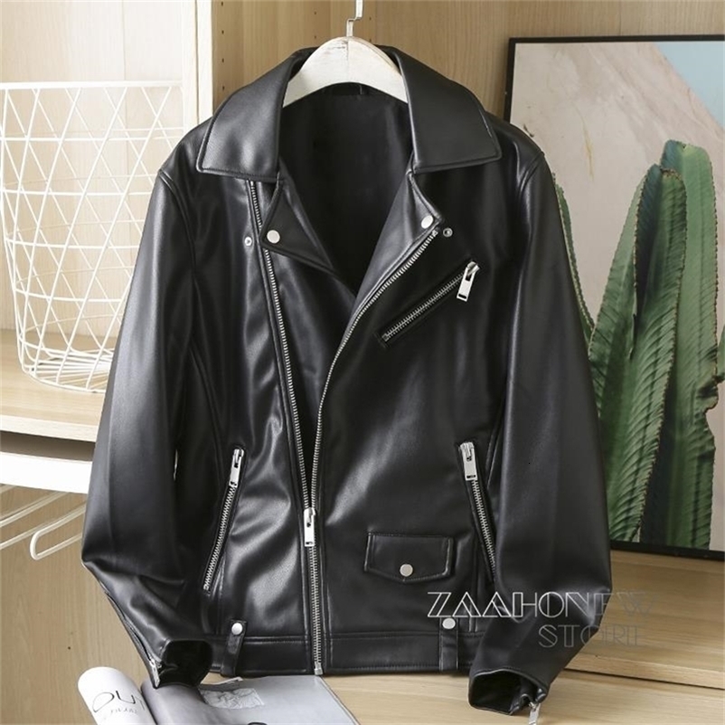 Men's Leather Faux Leather ZAAHO Spring Autumn Men Black Faux Leather Jacket Fashion Zipper Biker Coat Casual Solid Outwear Man 220913