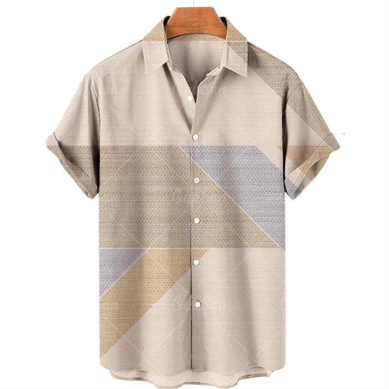 Men's Casual Shirts Men's Short Sleeve Oversized Hawaiian Shirt Casual Loose 3D Printed Short Sleeve Striped Style Large 5XL 230505