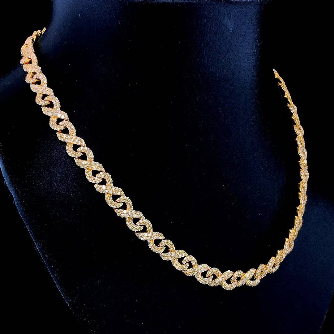 Unisex 925 Silver Cuban Link Chain 15mm 3 Rows Iced Out with Round Brilliant Cut Moissanite Diamonds for Parties