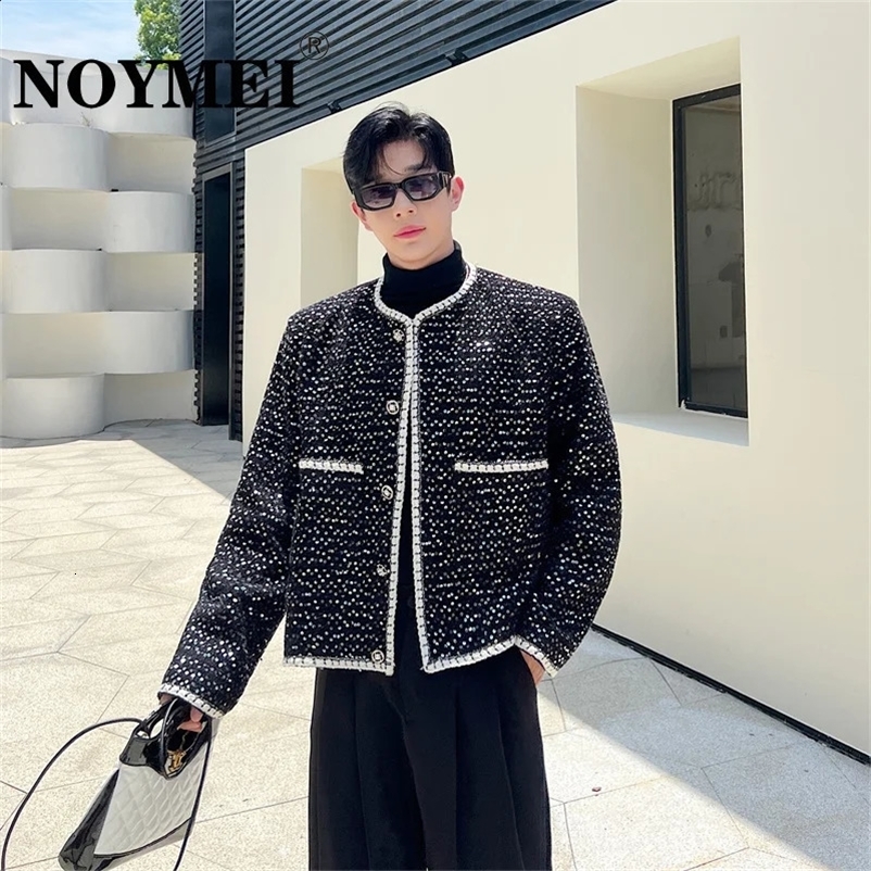 NOYMEI jacket Temperament Flowing Light Black Silver Sequin Thick Tweed Classic Small Fragrant Outline Coat men autumn WA2835 240911