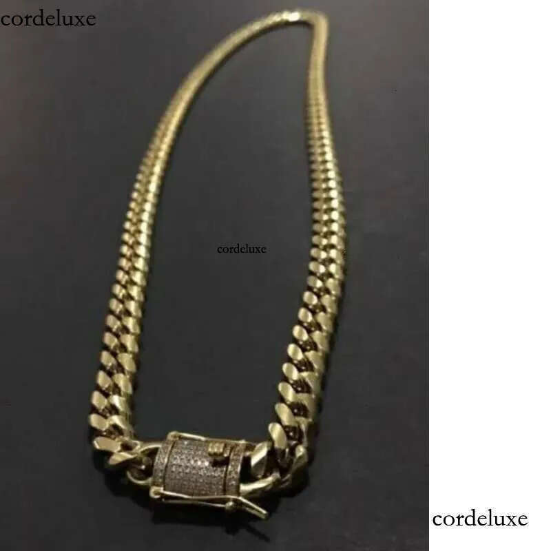 Mens Gold Tone 316L Stainless Steel Necklace Curb Cuban k Chain with Dias Clasp Lock 8mm/10mm/12mm/14mm/16mm/18m 89