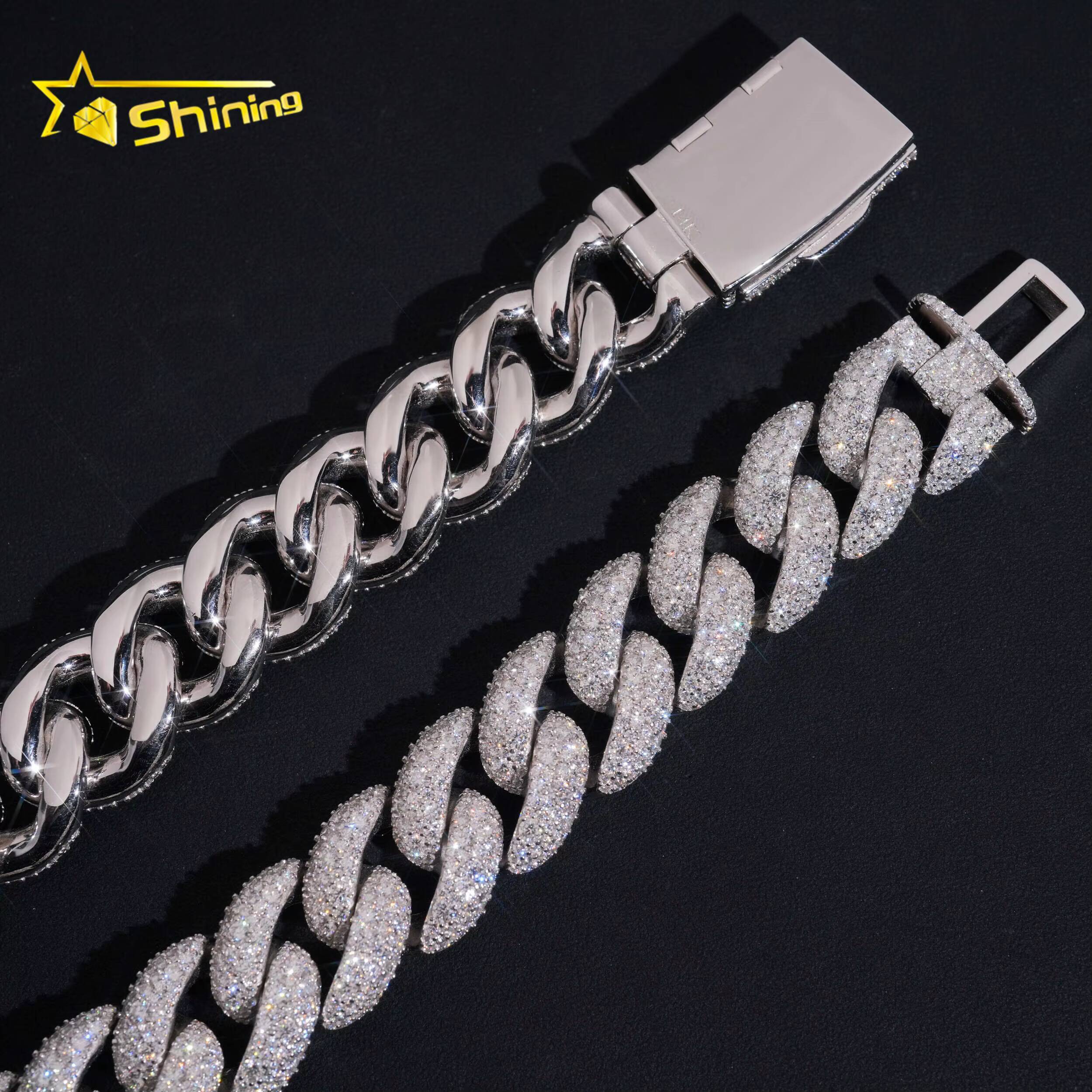 Luxury Big Size 23mm Width Iced Out Cuban Link Moissanite Hip Hop Jewelry Customized Trend Men 925 Silver Moissanite Cuban Link Chain
