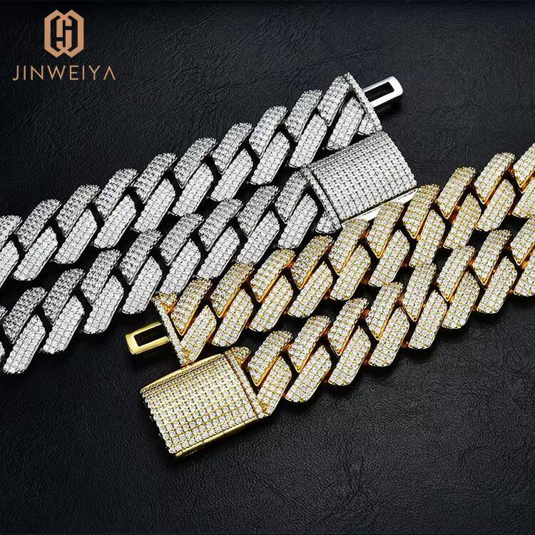 JWY FaMoissaniteory Customized Trend 19mm Hip Hop Brass Necklace Chain Iced Out Cuban Link Chain for Men
