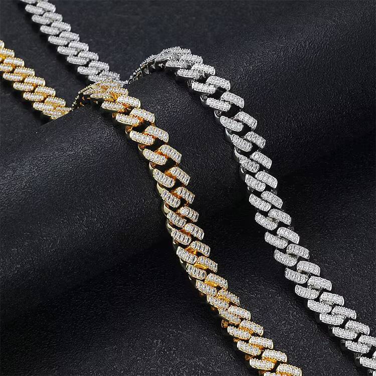JWY Customized Trend 12mm High Quality 18K Gold Plated Brass Hip Hop Link Chain Moissanite Necklace for Anniversaries Rapper Style