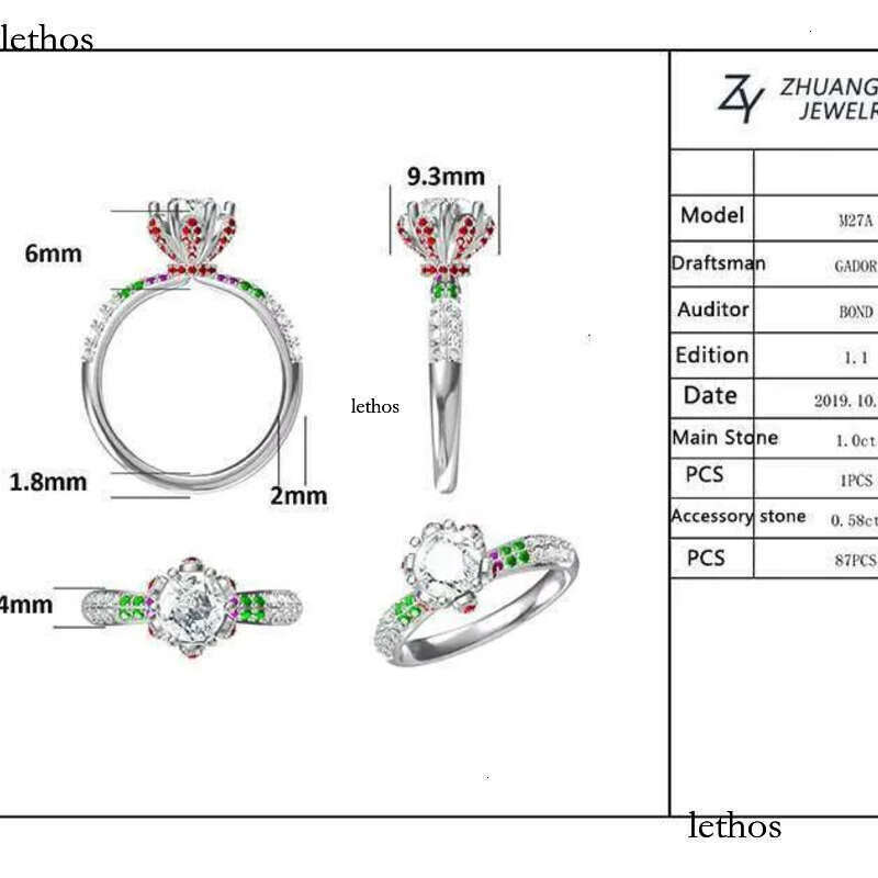 DHCollections Engagement Rings Jewelry Plated Ring Gold High Quality in Stock Sterg Sier for Women with Moissanite 1ct 6.5mm M27A 75