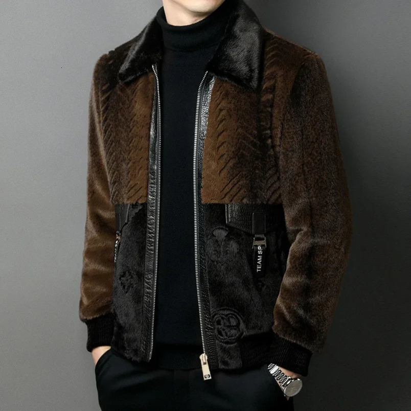 Winter Mens Fashion Fur Warm Jacket Mens Collar Patch Work Jacket Mens Genuine Fur Casual Jacket F467 241113