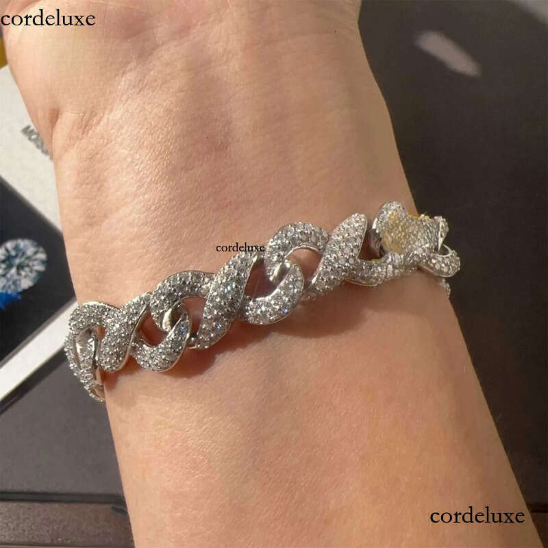 New Arrivals 10mm Width Solid Sier Iced Out Hip Hop Jewelry VVS1Moissanite Dia Franco Cuban Link Infinity Bracelet Men 65