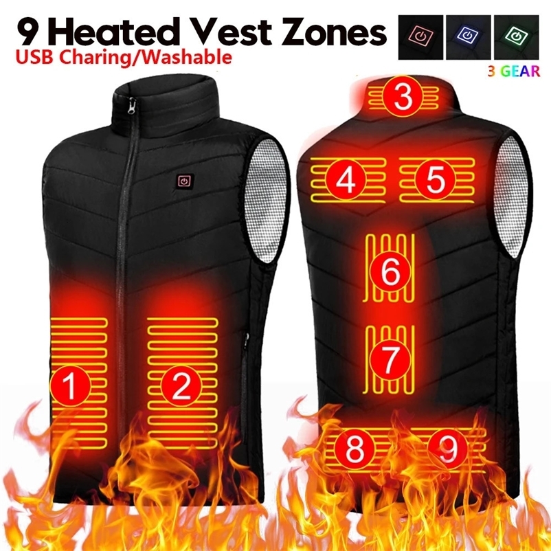 Men's Vests Men USB Infrared 9 Heating Areas Vest Jacket Men Winter Electric Heated Vest Waistcoat For Sports Hiking Oversized 3XL 231025