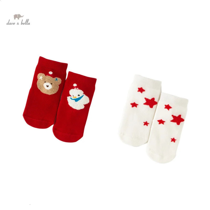 Dave Bella 2 pairs of baby Christmas socks soft cotton childrens high socks baby boy girl cute socks DB4237408 241118