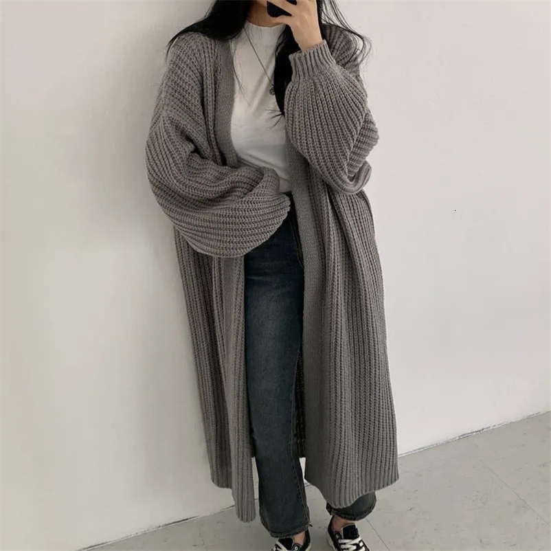 Women's Knits Tees Cardigan Women Long Knitted Casual Vintage Loose Sweater Coat Solid Oversized Sweater Korean Fashion Female Cardigans 231006