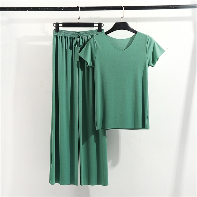 Women's Sleepwear Spring Summer Women's Pajamas Set Modal Short Sleeve Pants Two piece V-neck T-shirt Thin Casual Home Wear sleepwear pijama