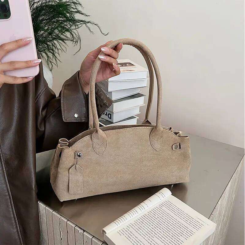 Brand Matte Suede Leather Handbag Fashion Multi-Color Boston Shoulder Large Capacity Simple Design Bowling Women's Bag MDNG2509